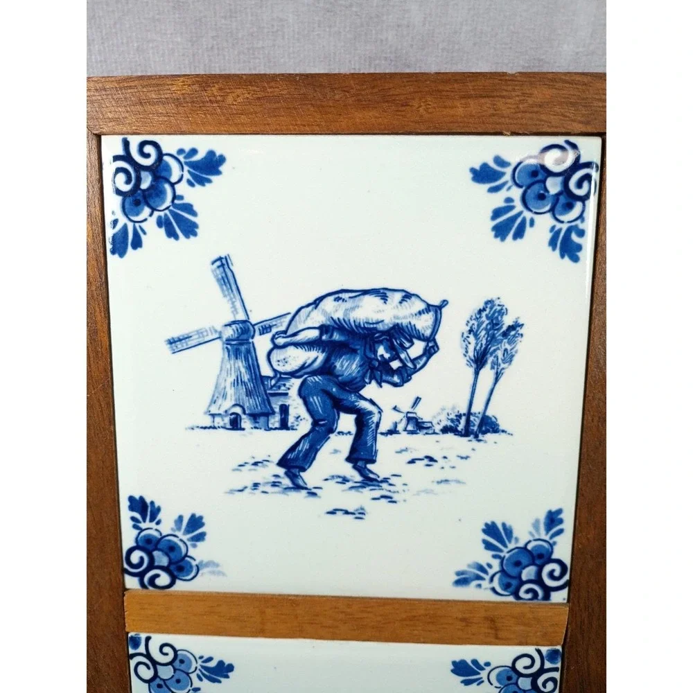 Vintage Delft Hand-painted Tiles Cased Wood 10
